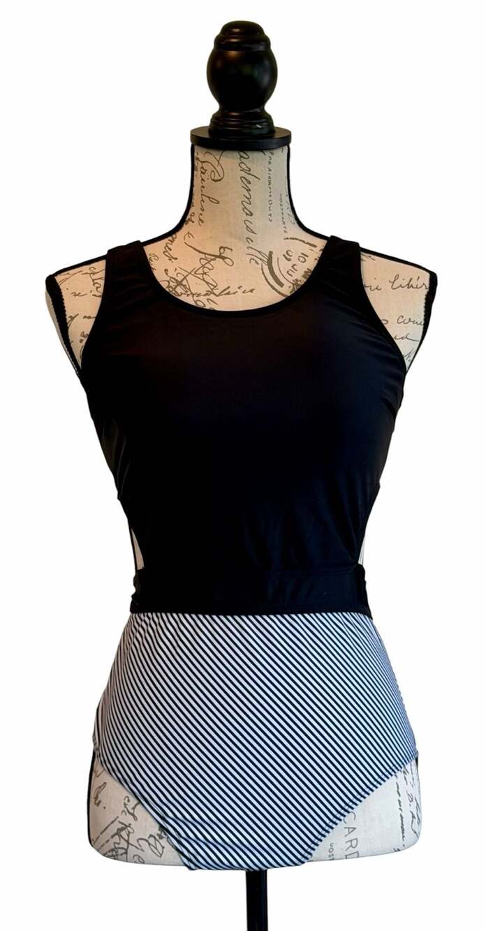 Tempt Me Black and White Striped Cutout Zipper-Back One Piece Swimsuit